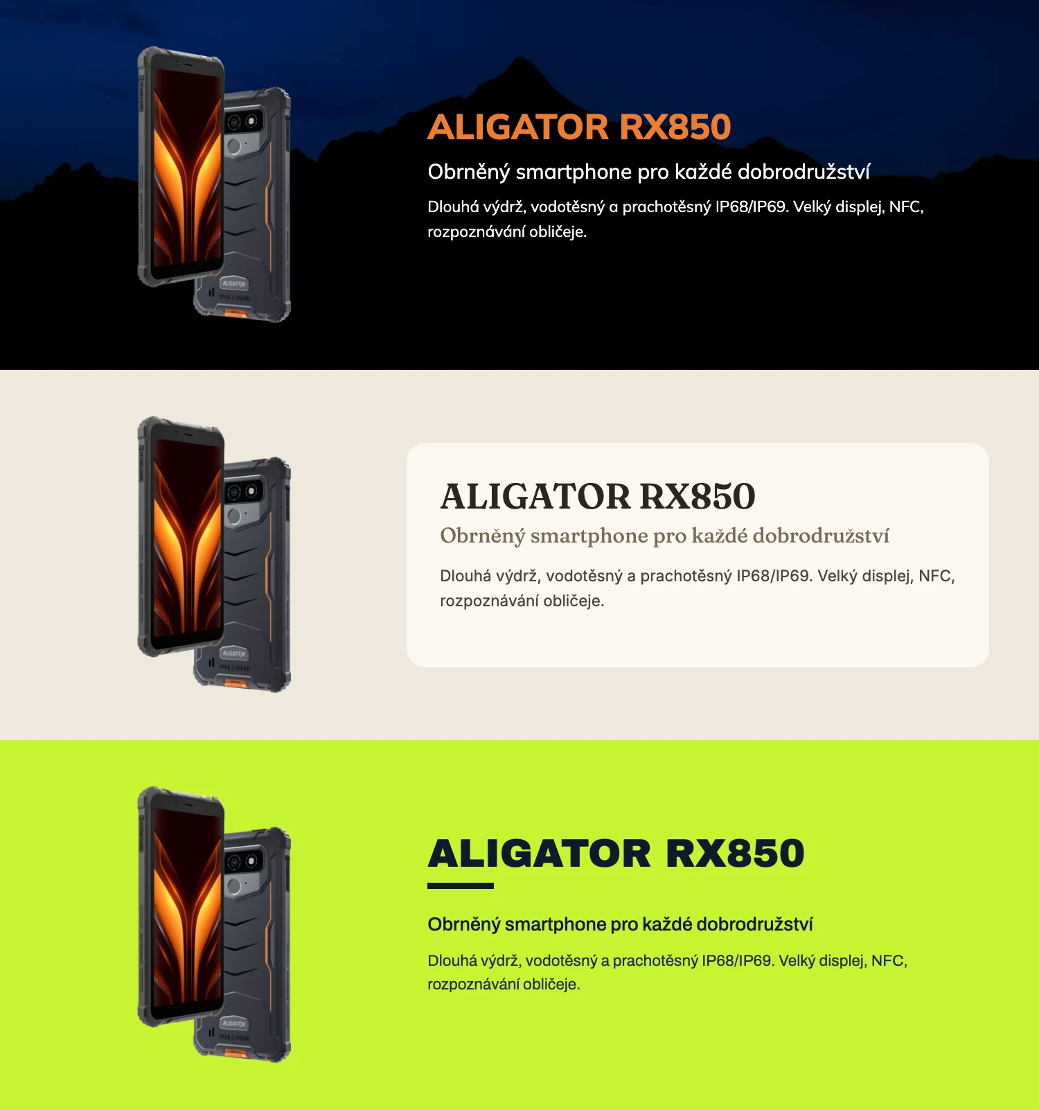 One widget styled three different ways